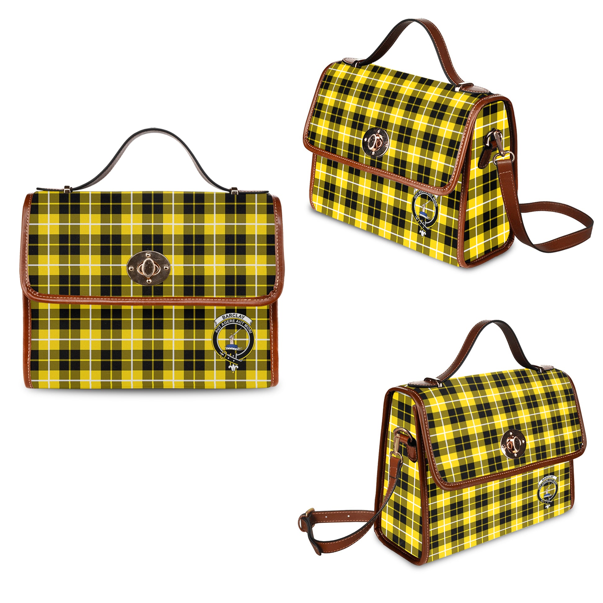Barclay Dress Modern Tartan Leather Strap Waterproof Canvas Bag with Family Crest One Size 34cm * 42cm (13.4" x 16.5") - Tartanvibesclothing