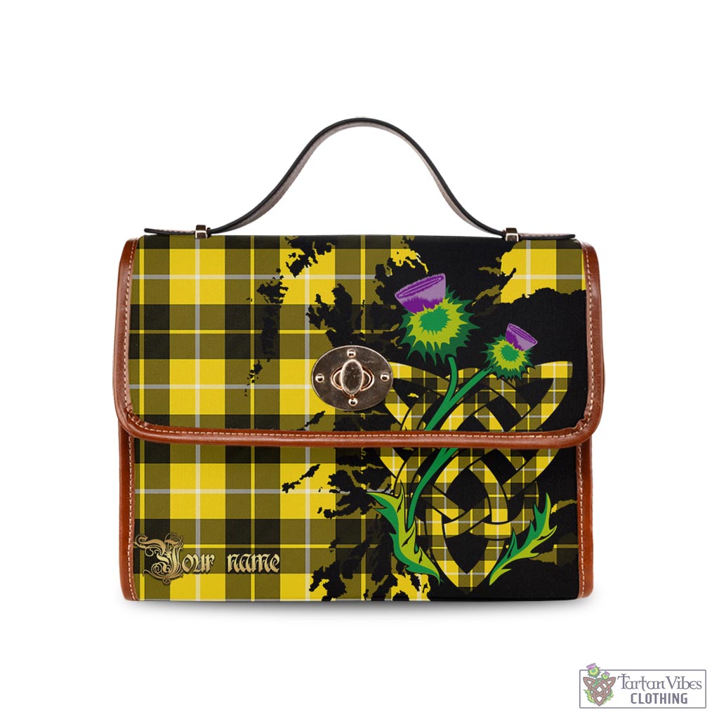 Tartan Vibes Clothing Barclay Dress Modern Tartan Waterproof Canvas Bag with Scotland Map and Thistle Celtic Accents