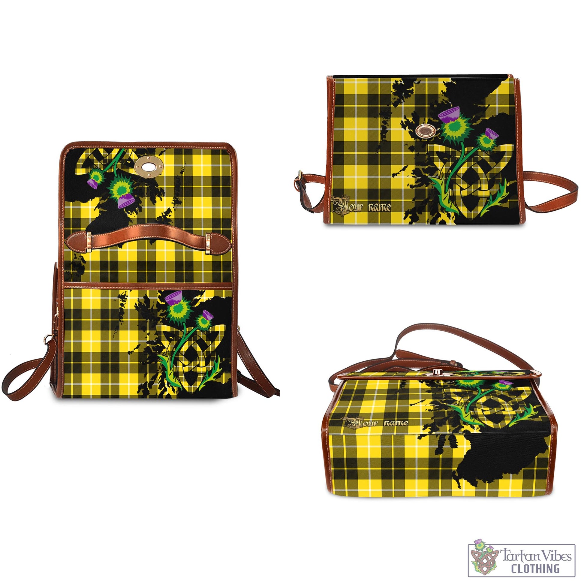 Tartan Vibes Clothing Barclay Dress Modern Tartan Waterproof Canvas Bag with Scotland Map and Thistle Celtic Accents