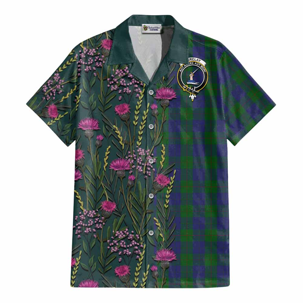 Barclay Family Crest Tartan Cotton Hawaiian Shirt Scottish Thistle Flower Pattern Half Style - Tartan Vibes Clothing