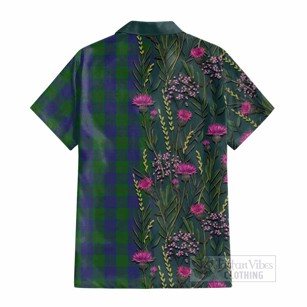 Barclay Family Crest Tartan Cotton Hawaiian Shirt Scottish Thistle Flower Pattern Half Style - Tartan Vibes Clothing