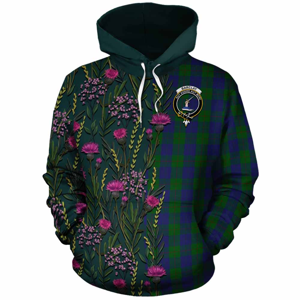 Barclay Family Crest Tartan Cotton Hoodie Scottish Thistle Flower Pattern Half Style - Tartan Vibes Clothing
