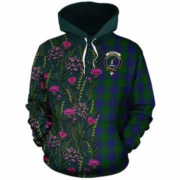 Barclay Family Crest Tartan Cotton Hoodie Scottish Thistle Flower Pattern Half Style