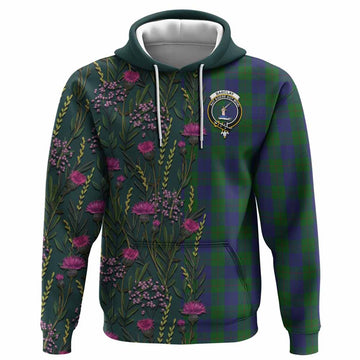 Barclay Family Crest Tartan Hoodie Scottish Thistle Flower Pattern Half Style