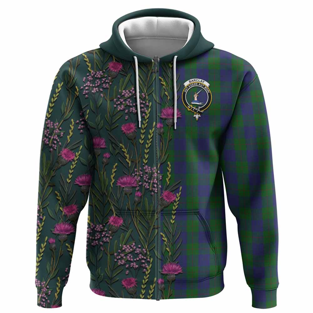 Barclay Family Crest Tartan Hoodie Scottish Thistle Flower Pattern Half Style - Tartan Vibes Clothing