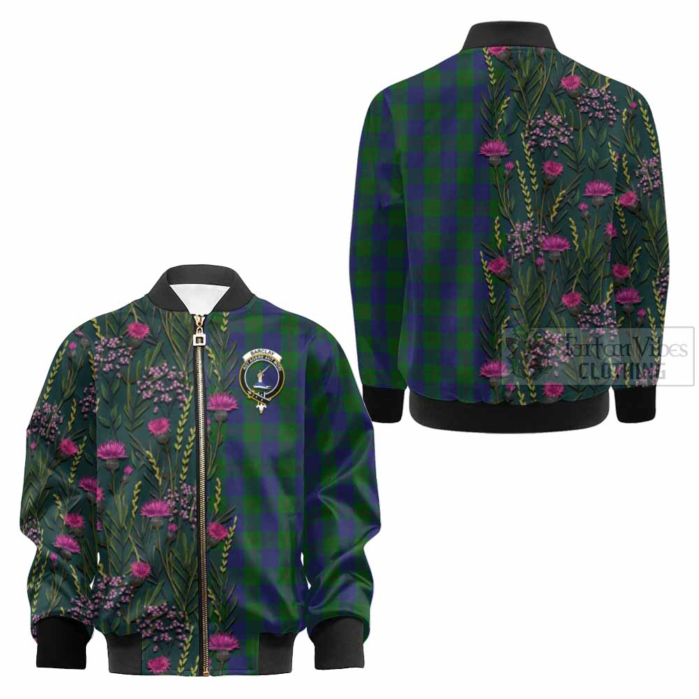 Barclay Family Crest Tartan Kid Bomber Jacket Scottish Thistle Flower Pattern Half Style - Tartan Vibes Clothing