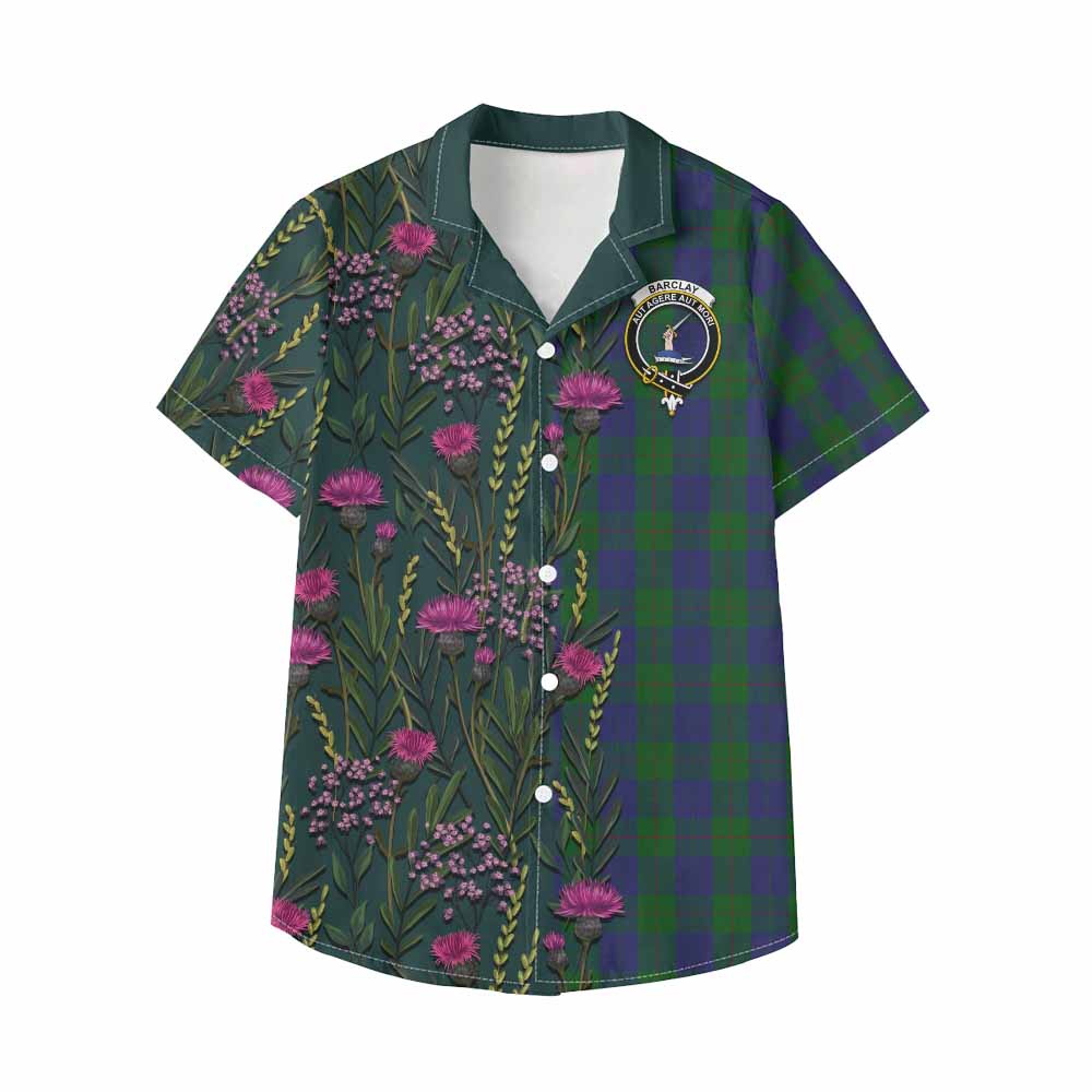 Barclay Family Crest Tartan Kid Hawaiian Shirt Scottish Thistle Flower Pattern Half Style - Tartan Vibes Clothing