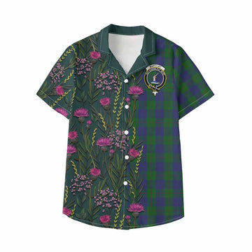 Barclay Family Crest Tartan Kid Hawaiian Shirt Scottish Thistle Flower Pattern Half Style - Tartan Vibes Clothing
