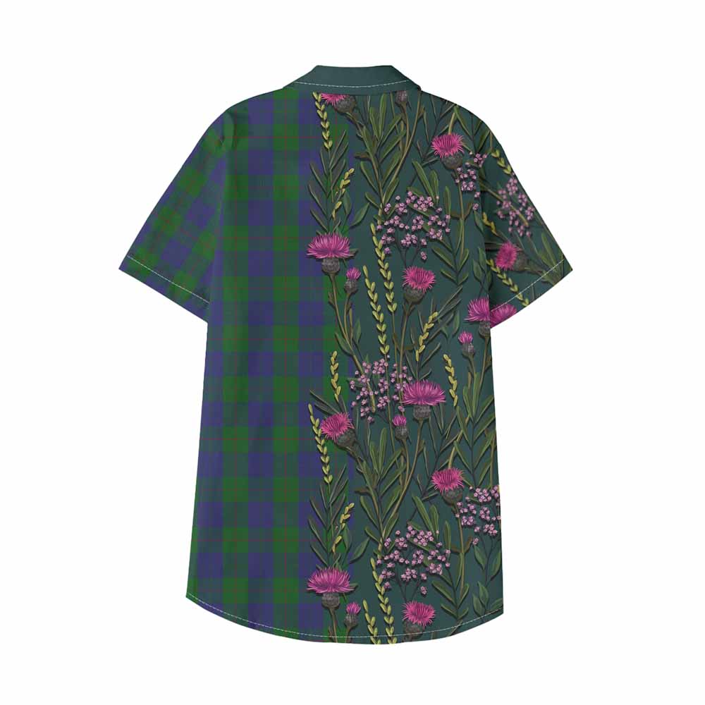 Barclay Family Crest Tartan Kid Hawaiian Shirt Scottish Thistle Flower Pattern Half Style - Tartan Vibes Clothing