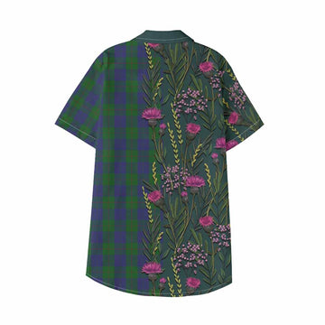 Barclay Family Crest Tartan Kid Hawaiian Shirt Scottish Thistle Flower Pattern Half Style - Tartan Vibes Clothing