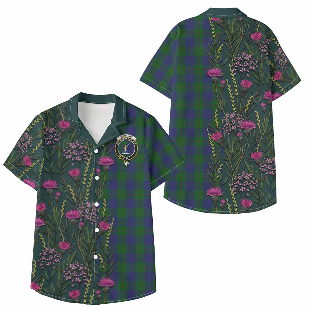 Barclay Family Crest Tartan Kid Hawaiian Shirt Scottish Thistle Flower Pattern Half Style - Tartan Vibes Clothing