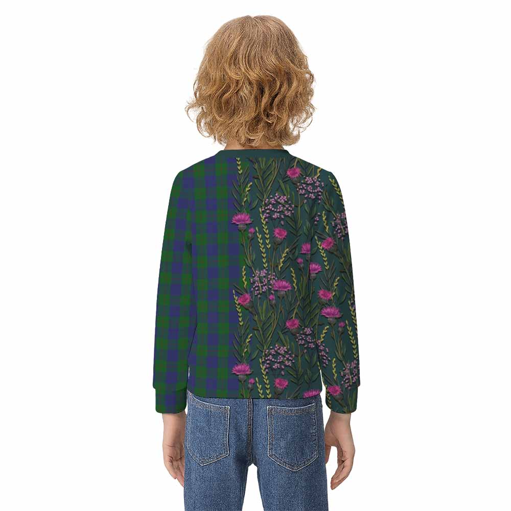 Barclay Family Crest Tartan Kid Knitted Sweatshirt Scottish Thistle Flower Pattern Half Style - Tartan Vibes Clothing