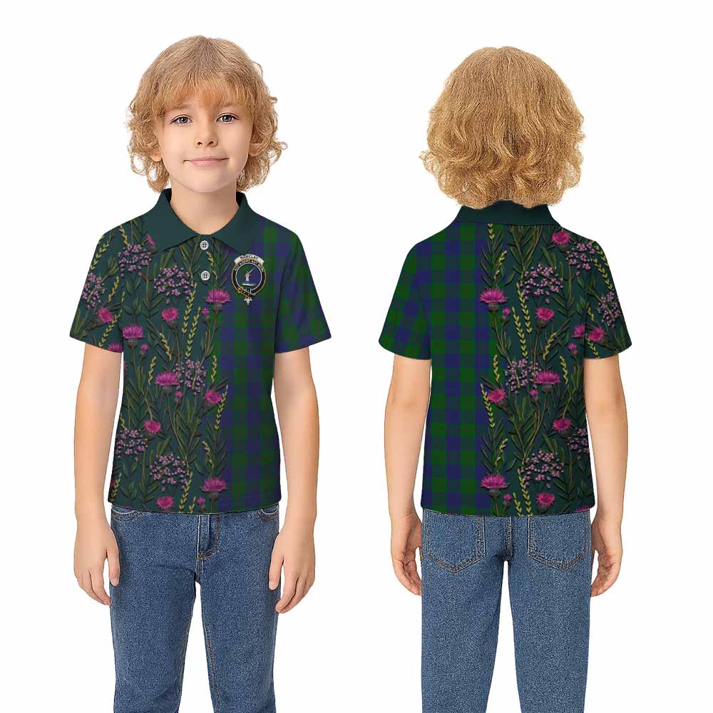 Barclay Family Crest Tartan Kid Polo Shirt Scottish Thistle Flower Pattern Half Style - Tartan Vibes Clothing