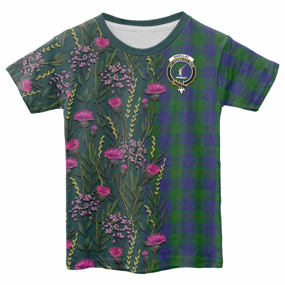 Barclay Family Crest Tartan Kid T-shirt Scottish Thistle Flower Pattern Half Style - Tartan Vibes Clothing