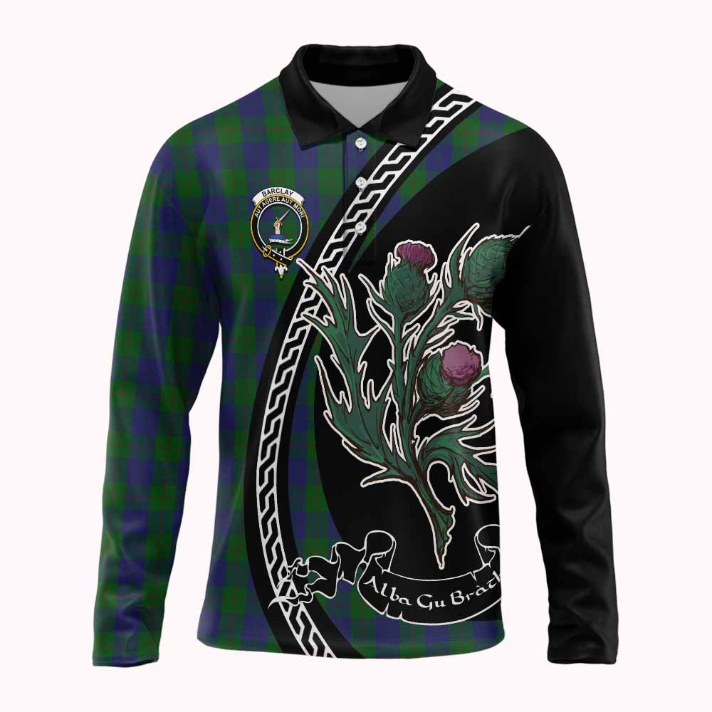 Barclay Family Crest Tartan Long Sleeve Polo Shirt Alba Thistle Inspired - Tartan Vibes Clothing