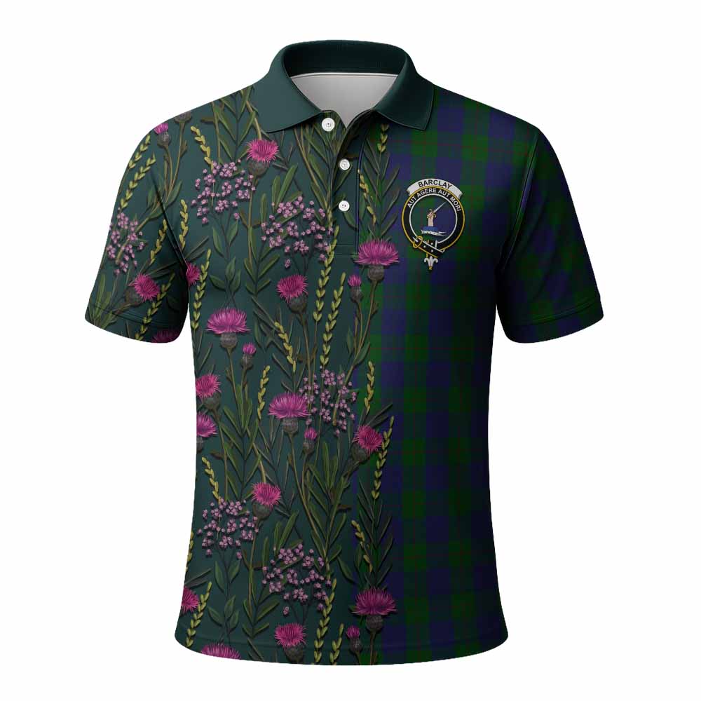 Barclay Family Crest Tartan Polo Shirt Scottish Thistle Flower Pattern Half Style - Tartan Vibes Clothing