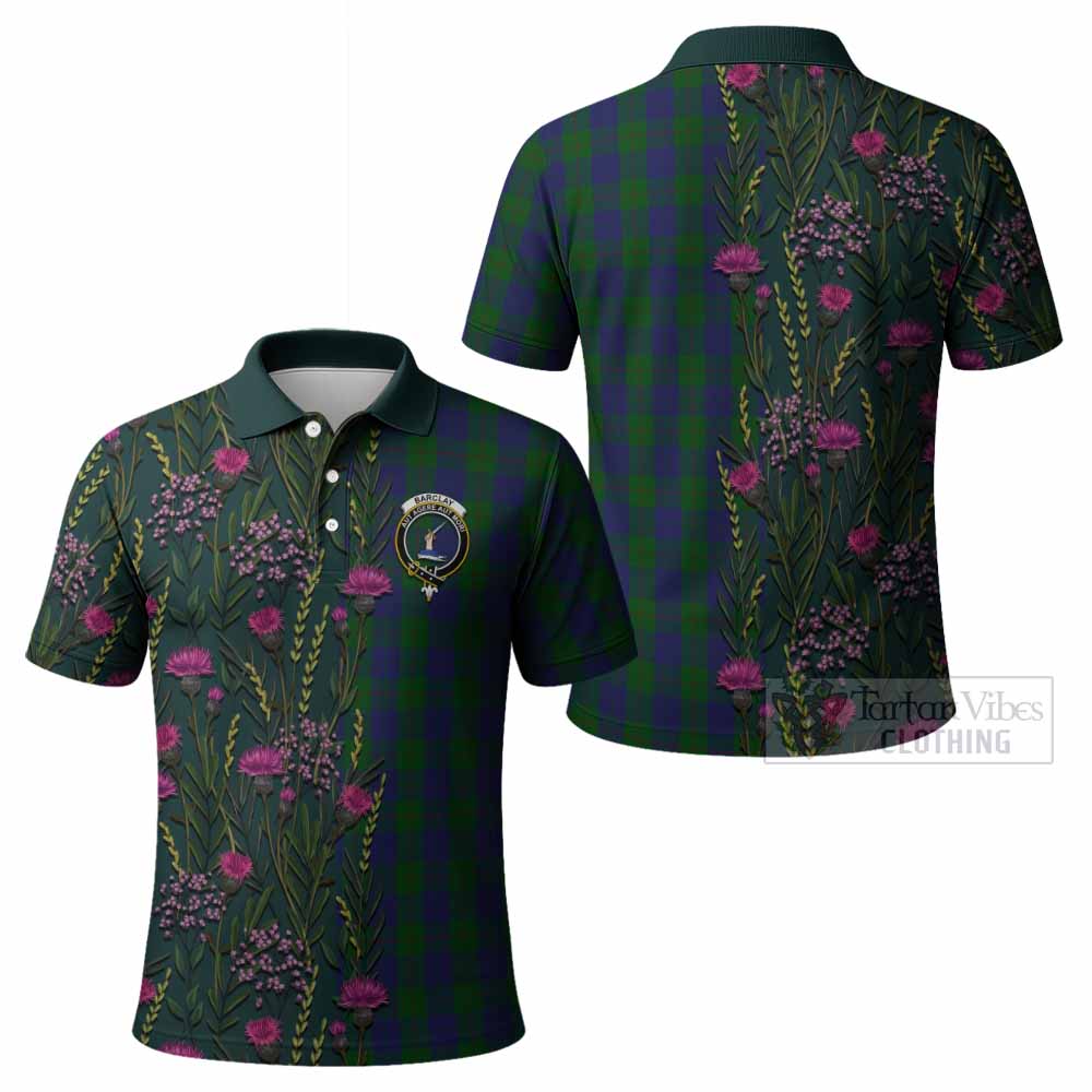 Barclay Family Crest Tartan Polo Shirt Scottish Thistle Flower Pattern Half Style - Tartan Vibes Clothing