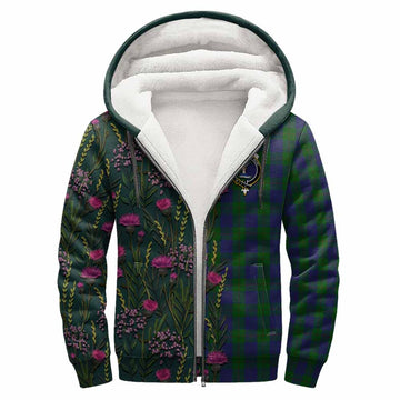 Barclay Family Crest Tartan Sherpa Hoodie Scottish Thistle Flower Pattern Half Style