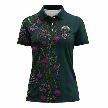 Barclay Family Crest Tartan Women Polo Shirt Scottish Thistle Flower Pattern Half Style - Tartan Vibes Clothing