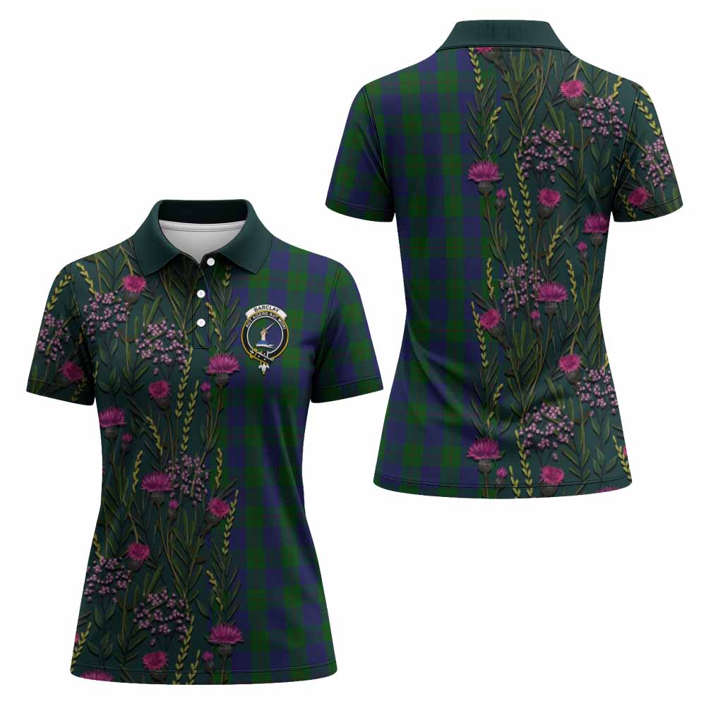 Barclay Family Crest Tartan Women Polo Shirt Scottish Thistle Flower Pattern Half Style - Tartan Vibes Clothing