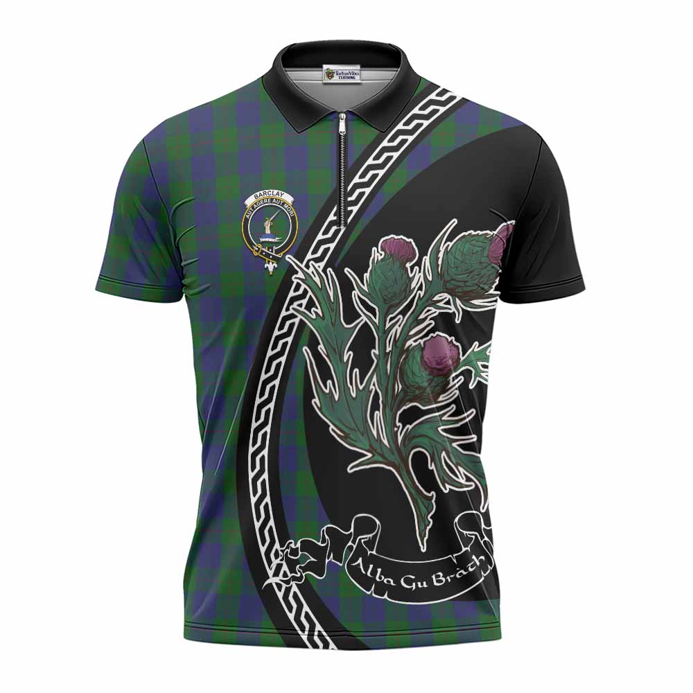 Barclay Family Crest Tartan Zipper Polo Shirt Alba Thistle Inspired - Tartan Vibes Clothing