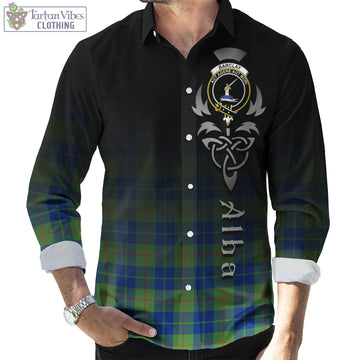 Barclay Hunting Ancient Tartan Long Sleeve Button Up Featuring Alba Gu Brath Family Crest Celtic Inspired
