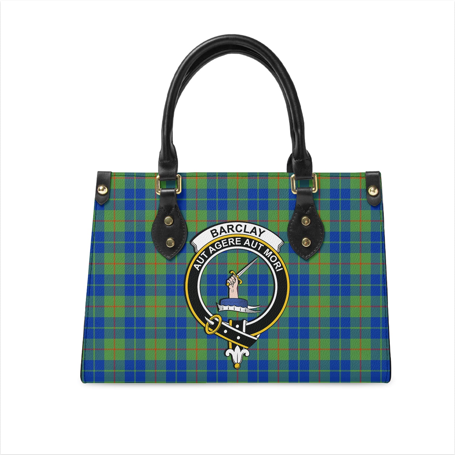 Barclay Hunting Ancient Tartan Leather Bag with Family Crest One Size 29*11*20 cm - Tartanvibesclothing