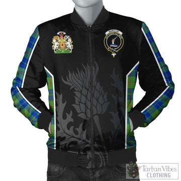 Barclay Hunting Ancient Tartan Bomber Jacket with Family Crest and Scottish Thistle Vibes Sport Style