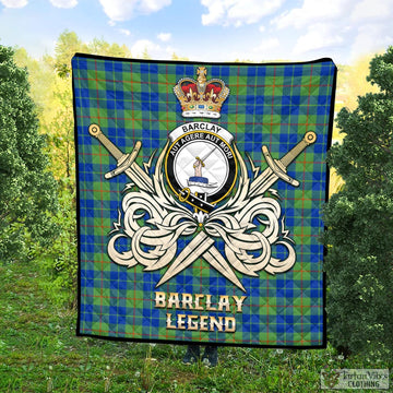 Barclay Hunting Ancient Tartan Quilt with Clan Crest and the Golden Sword of Courageous Legacy