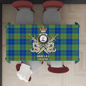 Barclay Hunting Ancient Tartan Tablecloth with Clan Crest and the Golden Sword of Courageous Legacy