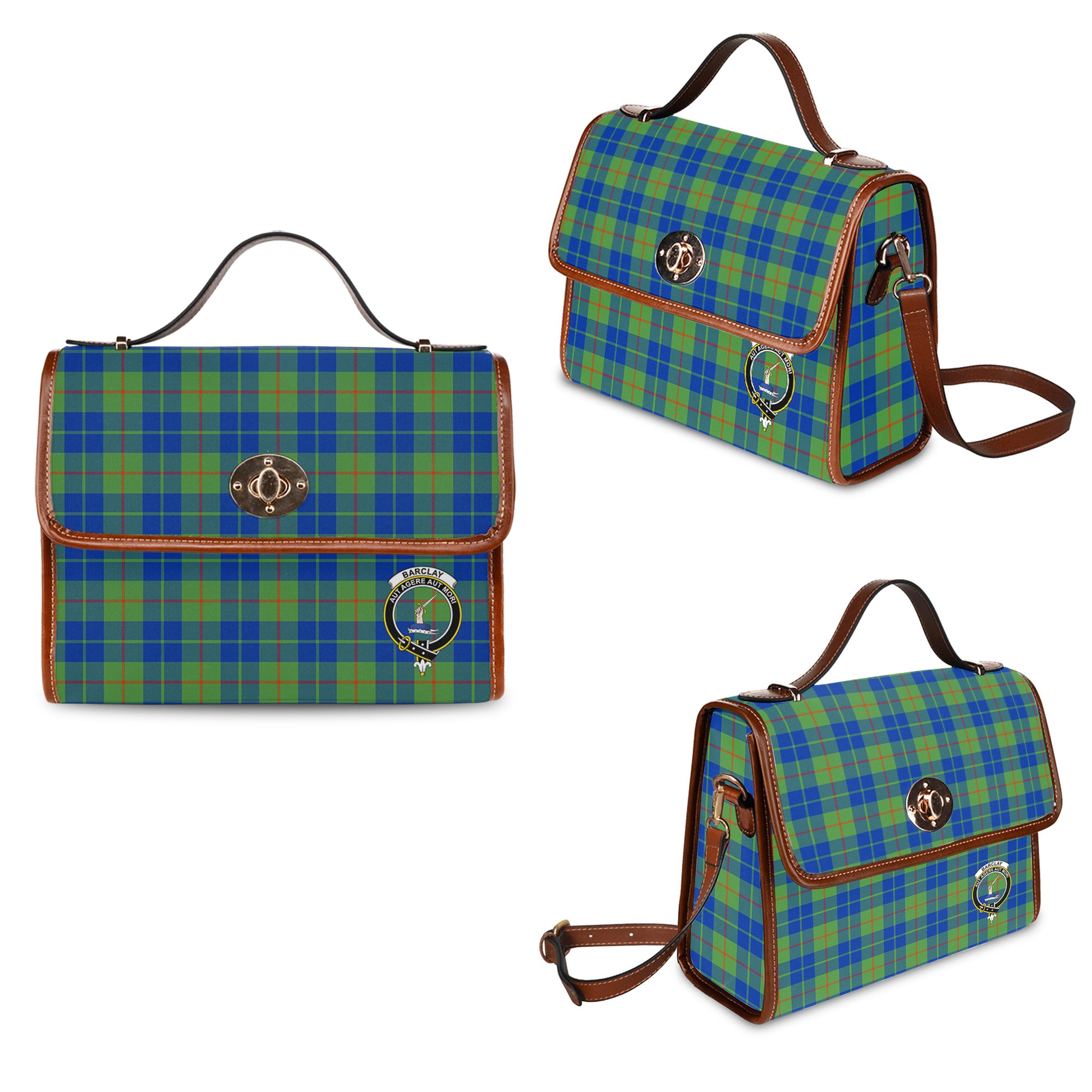 Barclay Hunting Ancient Tartan Leather Strap Waterproof Canvas Bag with Family Crest One Size 34cm * 42cm (13.4" x 16.5") - Tartanvibesclothing