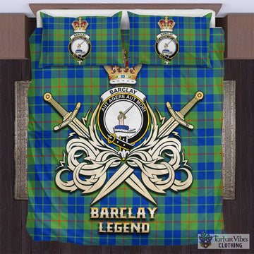 Barclay Hunting Ancient Tartan Bedding Set with Clan Crest and the Golden Sword of Courageous Legacy