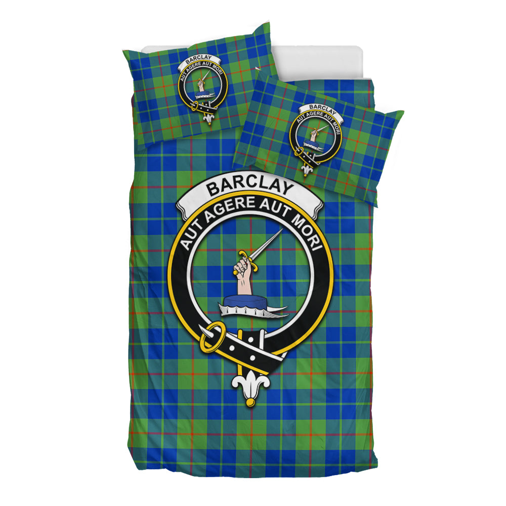 Barclay Hunting Ancient Tartan Bedding Set with Family Crest - Tartanvibesclothing