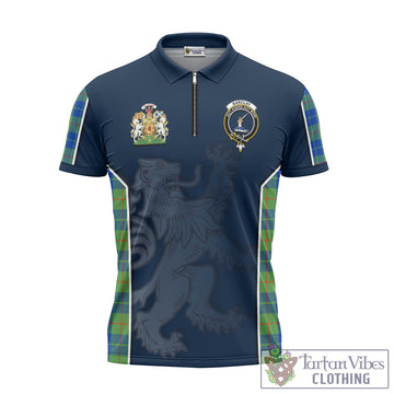 Barclay Hunting Ancient Tartan Zipper Polo Shirt with Family Crest and Lion Rampant Vibes Sport Style