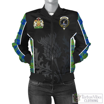 Barclay Hunting Ancient Tartan Bomber Jacket with Family Crest and Scottish Thistle Vibes Sport Style
