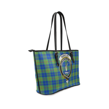 Barclay Hunting Ancient Tartan Leather Tote Bag with Family Crest