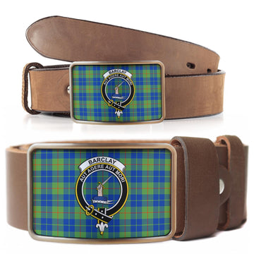 Barclay Hunting Ancient Tartan Belt Buckles with Family Crest