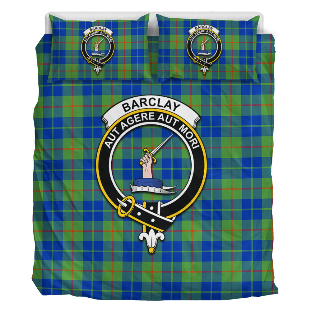 Barclay Hunting Ancient Tartan Bedding Set with Family Crest - Tartanvibesclothing