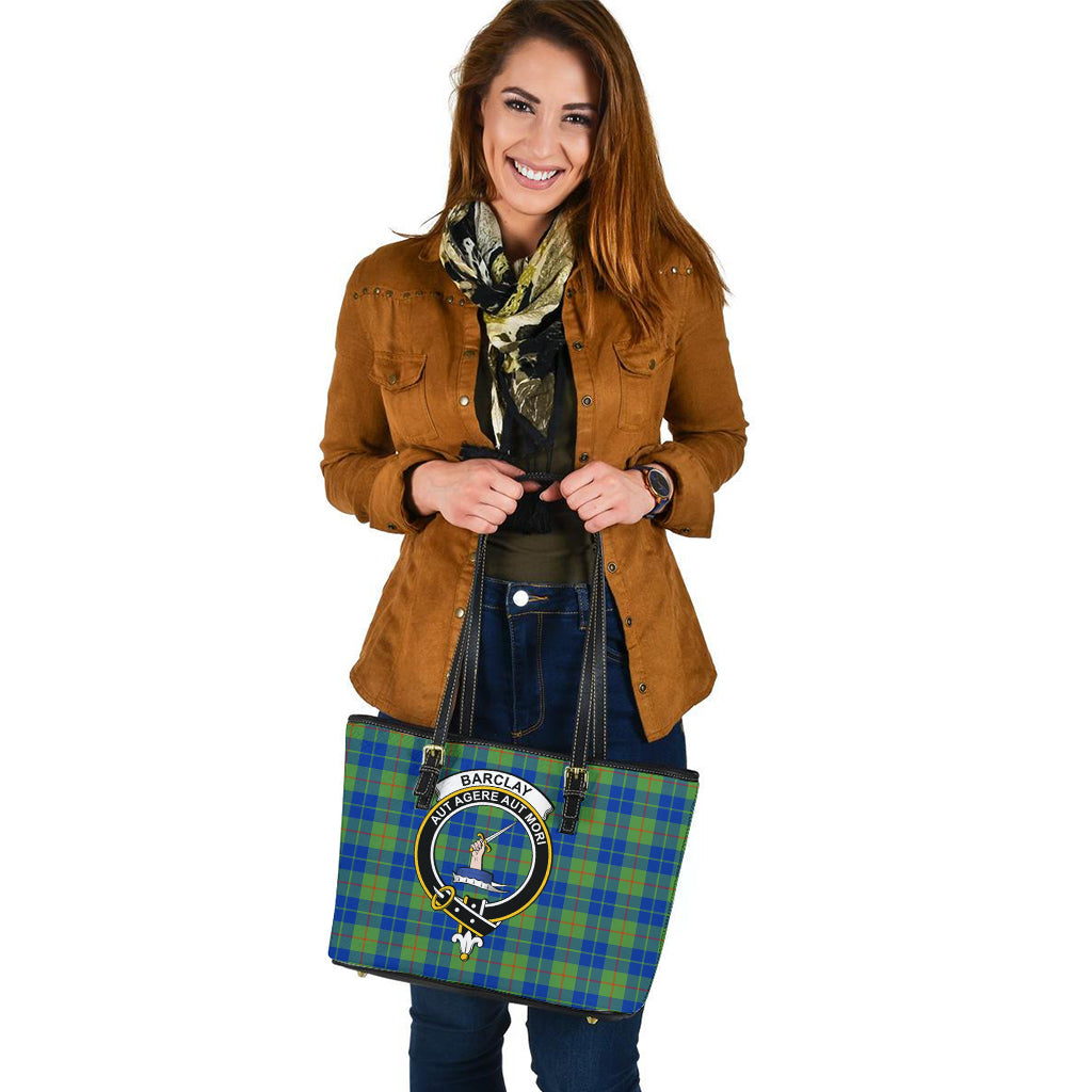 Barclay Hunting Ancient Tartan Leather Tote Bag with Family Crest - Tartanvibesclothing