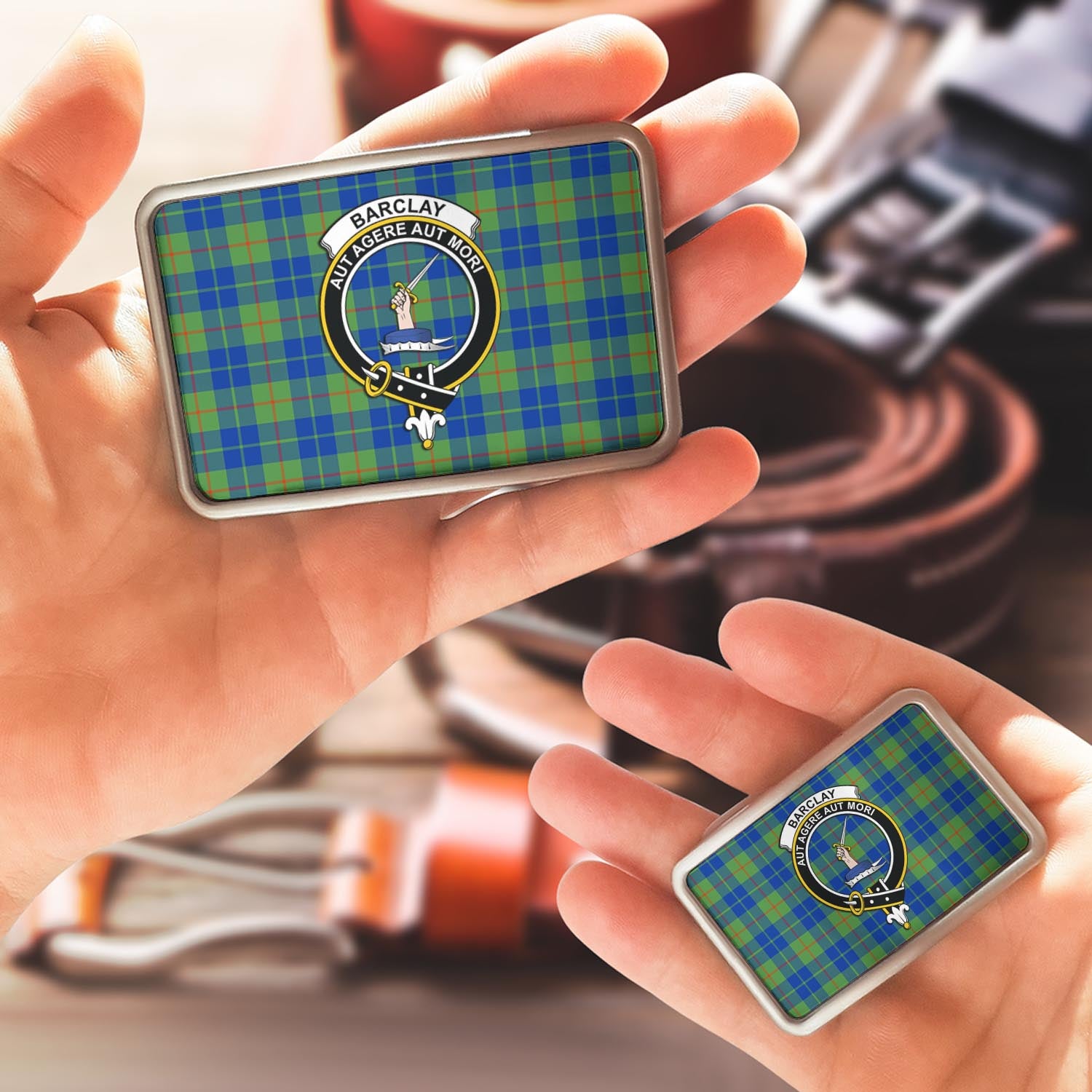 Barclay Hunting Ancient Tartan Belt Buckles with Family Crest - Tartanvibesclothing