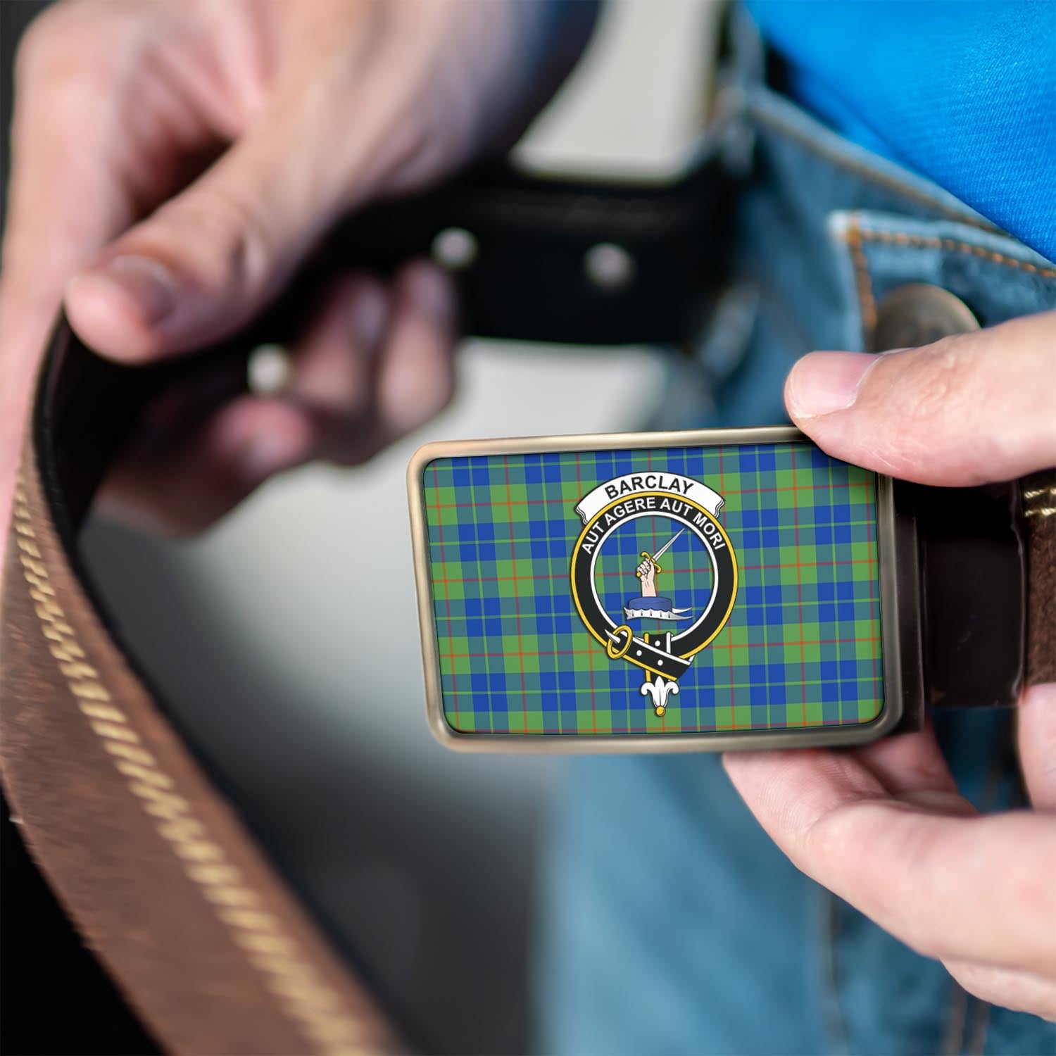 Barclay Hunting Ancient Tartan Belt Buckles with Family Crest - Tartanvibesclothing