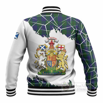 Barclay Tartan Baseball Jacket with Family Crest and Lion Rampant Grunge Style