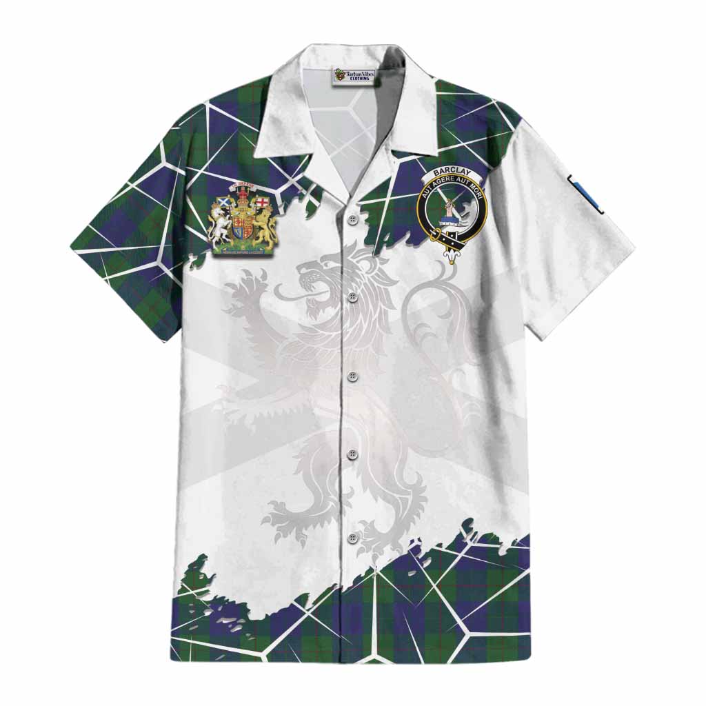 Barclay Tartan Cotton Hawaiian Shirt with Family Crest and Lion Rampant Grunge Style