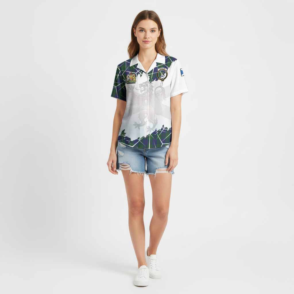 Barclay Tartan Cotton Hawaiian Shirt with Family Crest and Lion Rampant Grunge Style