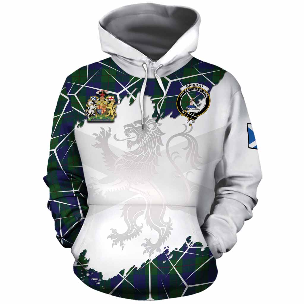 Barclay Tartan Cotton Hoodie with Family Crest and Lion Rampant Grunge Style