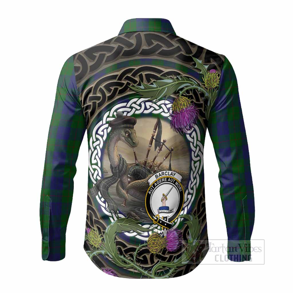 Barclay Tartan Crest Bagpipe Nessie Long Sleeve Button Shirts Scottish Loch Ness Monster Celtic Thistle