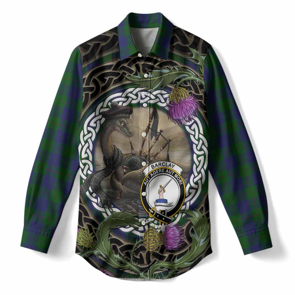 Barclay Tartan Crest Bagpipe Nessie Women Casual Shirt Scottish Loch Ness Monster Celtic Thistle