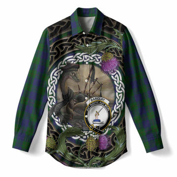 Barclay Tartan Crest Bagpipe Nessie Women Casual Shirt Scottish Loch Ness Monster Celtic Thistle