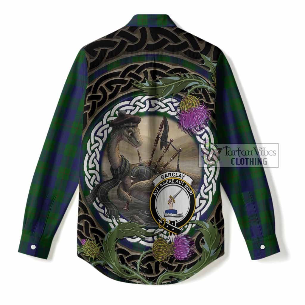 Barclay Tartan Crest Bagpipe Nessie Women Casual Shirt Scottish Loch Ness Monster Celtic Thistle