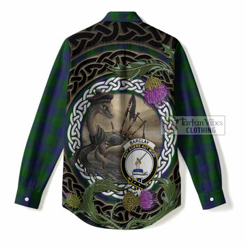 Barclay Tartan Crest Bagpipe Nessie Women Casual Shirt Scottish Loch Ness Monster Celtic Thistle